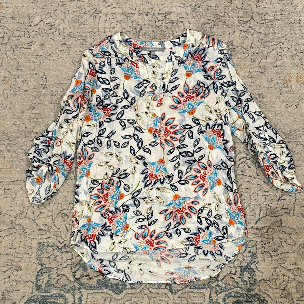 Daniel Rainn Floral Blouse - Blue, Orange, Black